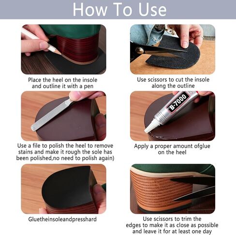 Large SizeRubber Shoe Heel Repair Pads, 4mm Thick, with Scissors, Sanding Tools & Glue, for Men’s & Women’s Boots, Formal Shoes — 2 Pairs, Black in Saudi Arabia