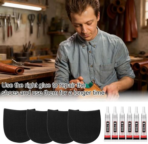 Large SizeRubber Shoe Heel Repair Pads, 4mm Thick, with Scissors, Sanding Tools & Glue, for Men’s & Women’s Boots, Formal Shoes — 2 Pairs, Black in Saudi Arabia