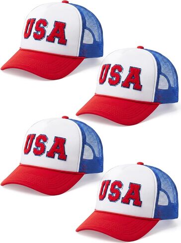 Janmercy USA قبعة سائق الشاحنة المطرزة قبعة بيسبول شبكية وطنية Snapback 4th من يوليو قبعة العلم الأمريكي لعيد الاستقلال in Kuwait
