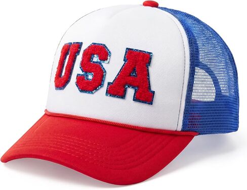 Janmercy USA قبعة سائق الشاحنة المطرزة قبعة بيسبول شبكية وطنية Snapback 4th من يوليو قبعة العلم الأمريكي لعيد الاستقلال in Kuwait