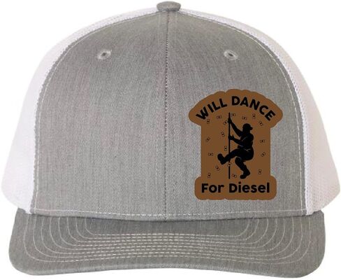 قبعة Will Dance for Diesel - قبعة ريتشاردسون الجلدية، قبعة سائق الشاحنة المضحكة، قبعة الأب، تصميم رمادي منقط باللون الأبيض in Kuwait