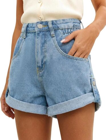 BISUAL Womens Jean Shorts High Waisted Denim Shorts Stretchy Rolled Folded Hem Summer Casual Jorts with Pockets in Saudi Arabia