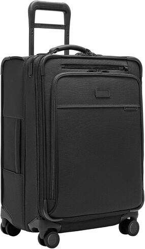 Briggs & Riley 24 Inch Compact Checked Suitcase Luggage with Wheels - Zipperless Compression Expansion System, 360 Spinner, Flat Packing Interior, Accessible Front Pocket - Baseline Collection - Black in Saudi Arabia