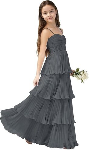 Chiffon Pleated Junior Bridesmaid Dress Princess Birthday Tiered Ruffle Prom Gown Wedding Long Flower Girl Dress in Saudi Arabia