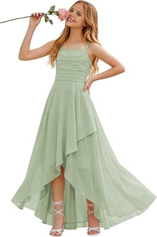 Junior Bridesmaid Dresses for Teen Girls Square Neck High Low Chiffon Flower Girl Dress Wedding Guest Formal Gowns in Saudi Arabia