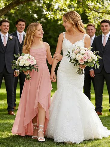 Junior Bridesmaid Dresses for Teen Girls Square Neck High Low Chiffon Flower Girl Dress Wedding Guest Formal Gowns in Saudi Arabia