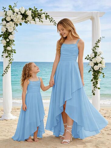 Junior Bridesmaid Dresses for Teen Girls Square Neck High Low Chiffon Flower Girl Dress Wedding Guest Formal Gowns in Saudi Arabia