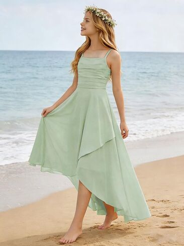 Junior Bridesmaid Dresses for Teen Girls Square Neck High Low Chiffon Flower Girl Dress Wedding Guest Formal Gowns in Saudi Arabia