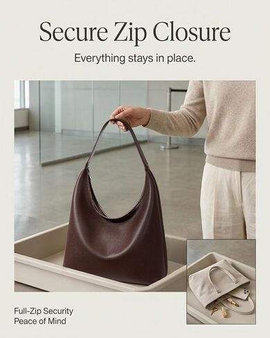 Large Full-Zip Hobo Bag for Women, Soft Vegan Leather Slouchy Shoulder Work Tote, Center Zip Divider, Multiple Pockets Purse in Saudi Arabia