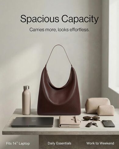 Large Full-Zip Hobo Bag for Women, Soft Vegan Leather Slouchy Shoulder Work Tote, Center Zip Divider, Multiple Pockets Purse in Saudi Arabia