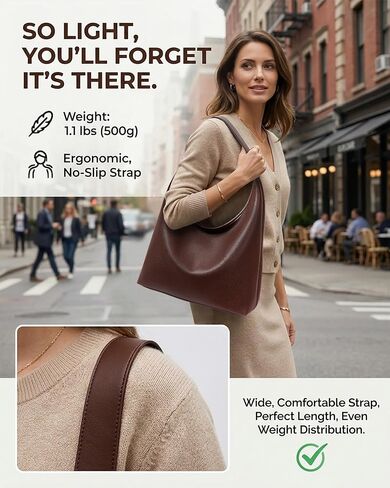 Large Full-Zip Hobo Bag for Women, Soft Vegan Leather Slouchy Shoulder Work Tote, Center Zip Divider, Multiple Pockets Purse in Saudi Arabia