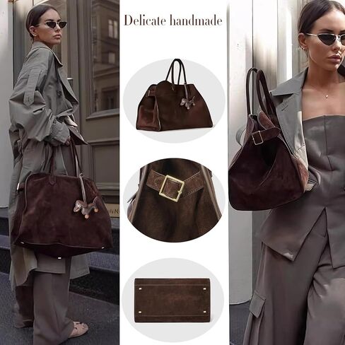 Genuine Suede Tote Bag for women, Purely Hand-Sewn Luxury HOBO Bag, with Puppy Charm and Card Holder in Saudi Arabia