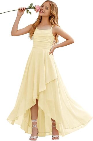 Junior Bridesmaid Dresses for Teen Girls Square Neck High Low Chiffon Flower Girl Dress Wedding Guest Formal Gowns in Saudi Arabia