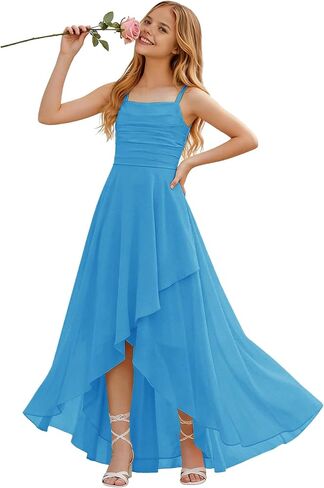 Junior Bridesmaid Dresses for Teen Girls Square Neck High Low Chiffon Flower Girl Dress Wedding Guest Formal Gowns in Saudi Arabia