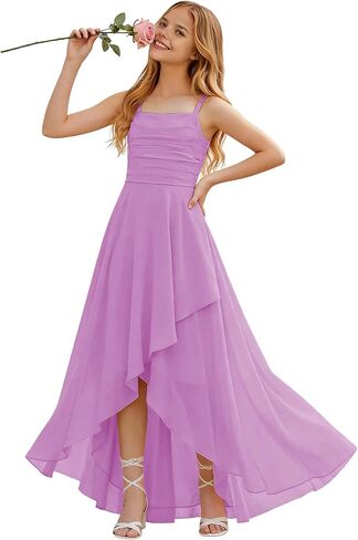 Junior Bridesmaid Dresses for Teen Girls Square Neck High Low Chiffon Flower Girl Dress Wedding Guest Formal Gowns in Saudi Arabia