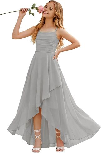 Junior Bridesmaid Dresses for Teen Girls Square Neck High Low Chiffon Flower Girl Dress Wedding Guest Formal Gowns in Saudi Arabia