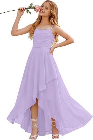 Junior Bridesmaid Dresses for Teen Girls Square Neck High Low Chiffon Flower Girl Dress Wedding Guest Formal Gowns in Saudi Arabia