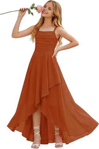 Junior Bridesmaid Dresses for Teen Girls Square Neck High Low Chiffon Flower Girl Dress Wedding Guest Formal Gowns in Saudi Arabia