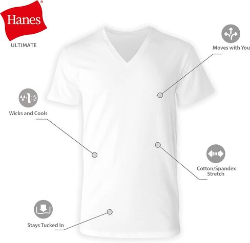Hanes Ultimate Men's Undershirt T-Shirt Pack, 4-Pack, Ultimate Comfort Fit Stretch V-Neck Undershirt Value Multipack in Kuwait