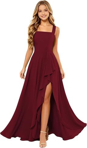 Junior Bridesmaid Dresses for Teen Girls Chiffon Flower Girl Dress for Wedding Formal Party Dance Gown with Slit in Saudi Arabia