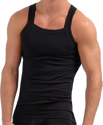 John Son Super Heavy Weight Square Cut Tank Top - 2 Pack (1XL, Black) in Saudi Arabia