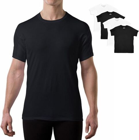 Men's Sweatproof Undershirt | Cotton Crew Neck | Original Fit | with Sweat Pads | White, Black | 4-PK Bundle | Large in Kuwait