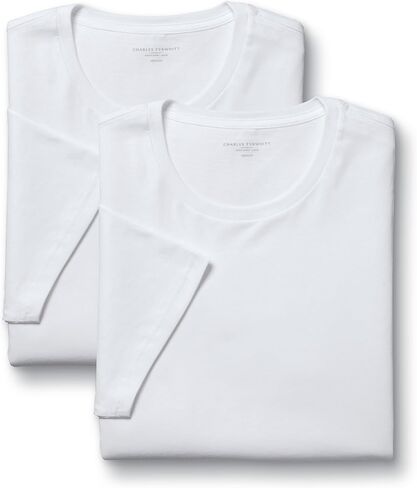 Charles Tyrwhitt Undershirt for Men – 2 Pack of White Men's Cotton Undershirts – Soft Pima Crew Neck Mens Cotton T-Shirts in Saudi Arabia