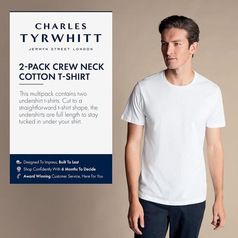 Charles Tyrwhitt Undershirt for Men – 2 Pack of White Men's Cotton Undershirts – Soft Pima Crew Neck Mens Cotton T-Shirts in Saudi Arabia