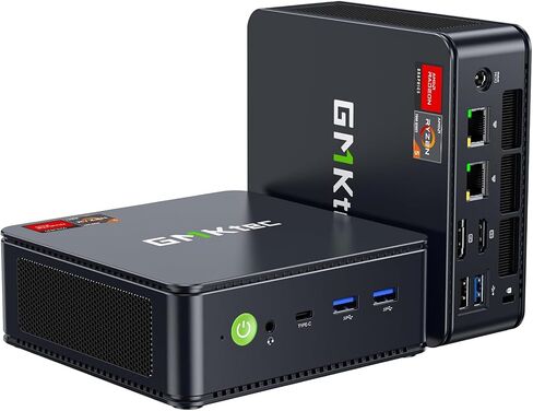 GMKtec Gaming Mini PC AMD Ryzen 7 5825U (Upgraded 5700U), 32GB RAM 512GB SSD Dual NIC LAN 2.5Gbps Desktop Computers Triple 4K Display, WiFi 6E, USB3.2, USB-C, BT 5.2, DP, HDMI in Saudi Arabia