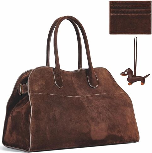 Genuine Suede Tote Bag for women, Purely Hand-Sewn Luxury HOBO Bag, with Puppy Charm and Card Holder in Saudi Arabia