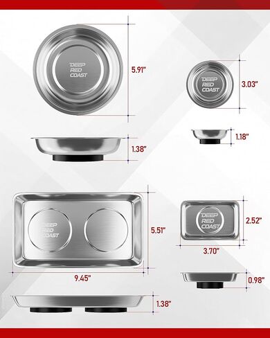 Magnetic Tray 4 Pack, Stainless Steel Magnetic Parts Tray Set, 3 Inch and 6 Inch Round Trays, Square Tray and Shallow Tray, Magnetic Tool Tray for Nuts Bolts Screws, Black in Saudi Arabia