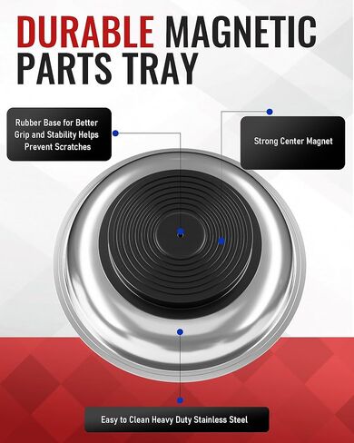 Magnetic Tray 4 Pack, Stainless Steel Magnetic Parts Tray Set, 3 Inch and 6 Inch Round Trays, Square Tray and Shallow Tray, Magnetic Tool Tray for Nuts Bolts Screws, Black in Saudi Arabia