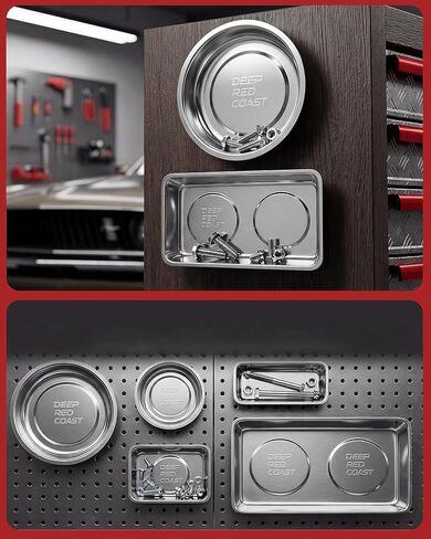 Magnetic Tray 4 Pack, Stainless Steel Magnetic Parts Tray Set, 3 Inch and 6 Inch Round Trays, Square Tray and Shallow Tray, Magnetic Tool Tray for Nuts Bolts Screws, Black in Saudi Arabia