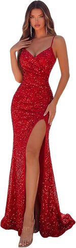 Cocktail Dresses for Women Wedding Guest Formal Ruched Waist Floor Length Sequin Dress Spaghetti Strap Evening Gowns in Saudi Arabia
