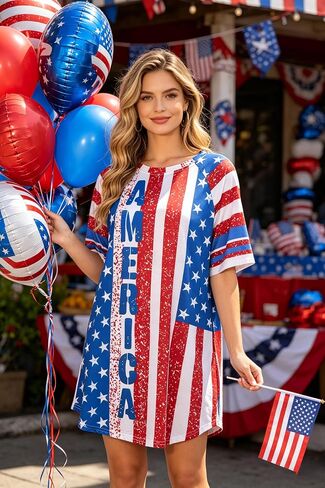 VILOVE 4th of July Dresses for Women American Flag Dress 250 Years Anniversary USA Patriotic Casual Dresses in Kuwait