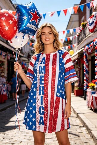 VILOVE 4th of July Dresses for Women American Flag Dress 250 Years Anniversary USA Patriotic Casual Dresses in Kuwait