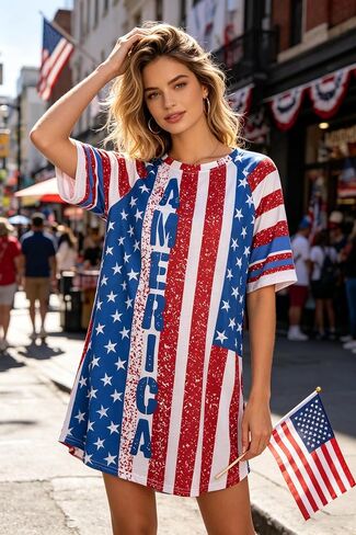 VILOVE 4th of July Dresses for Women American Flag Dress 250 Years Anniversary USA Patriotic Casual Dresses in Kuwait
