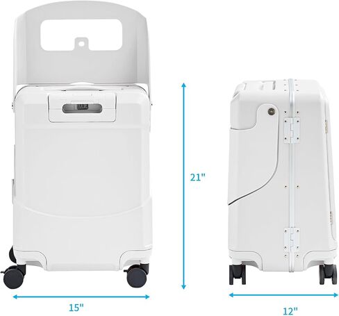 TABU 20" Ride on Luggage with Foldable Seat，Front-Opening Carry On Suitcase with Built-in USB & Type-C Port, TSA Lock and 360° Silent Spinner, for Kids & Adults, White in Saudi Arabia