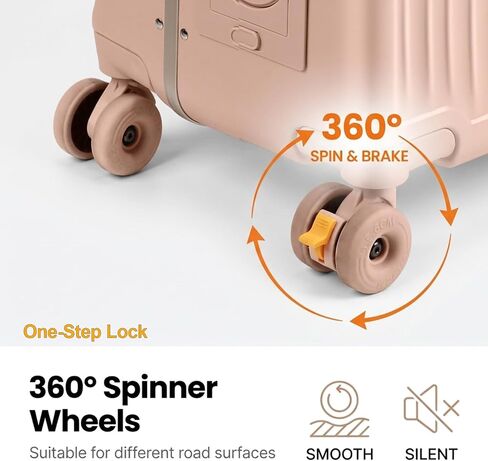 22" Kids Suitcase with Seat and Safety Belt, Ride On Luggage for Boys & Girls, Hardside Suitcase with Phone Holder, Cup Holder & Brake Wheels for Airplane Travel,Pink in Kuwait