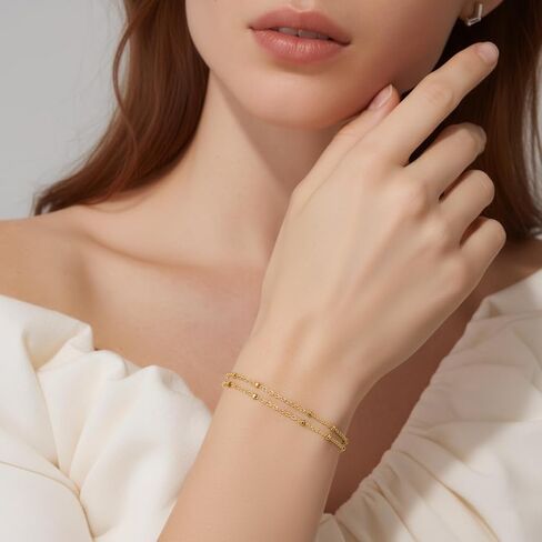 Gold Bracelets for Women 14K Gold Bracelets for Women Beaded Bracelet Two-Strand Structure Trendy Layered Bracelet for Womens in Saudi Arabia