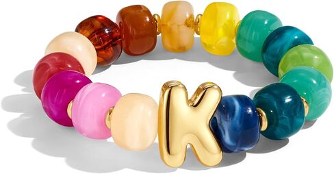 WOWORAMA Colorful Initial Bracelets for Women Rainbow Chunky Beaded Bracelet Stretch Bubble Letter A to Z Bracelet Stackable Acrylic Resin Bracelets Personalized Jewelry in Kuwait