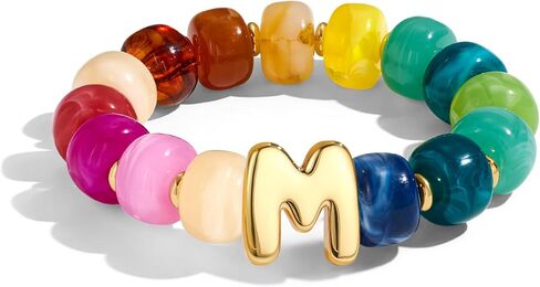 WOWORAMA Colorful Initial Bracelets for Women Rainbow Chunky Beaded Bracelet Stretch Bubble Letter A to Z Bracelet Stackable Acrylic Resin Bracelets Personalized Jewelry in Kuwait