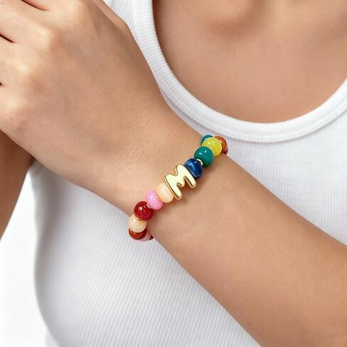 WOWORAMA Colorful Initial Bracelets for Women Rainbow Chunky Beaded Bracelet Stretch Bubble Letter A to Z Bracelet Stackable Acrylic Resin Bracelets Personalized Jewelry in Kuwait