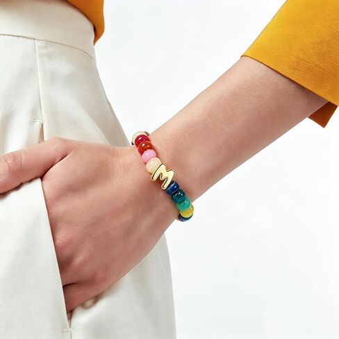 WOWORAMA Colorful Initial Bracelets for Women Rainbow Chunky Beaded Bracelet Stretch Bubble Letter A to Z Bracelet Stackable Acrylic Resin Bracelets Personalized Jewelry in Kuwait