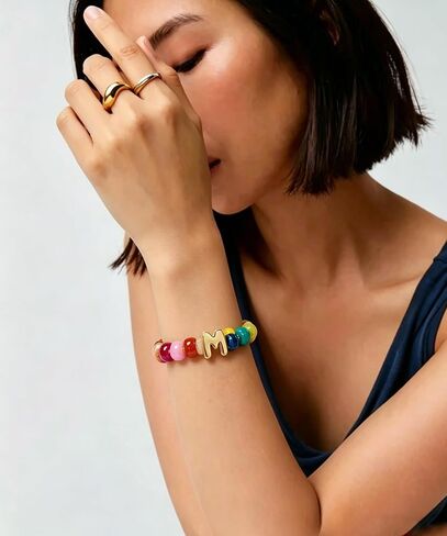 WOWORAMA Colorful Initial Bracelets for Women Rainbow Chunky Beaded Bracelet Stretch Bubble Letter A to Z Bracelet Stackable Acrylic Resin Bracelets Personalized Jewelry in Kuwait