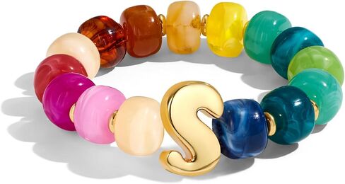 WOWORAMA Colorful Initial Bracelets for Women Rainbow Chunky Beaded Bracelet Stretch Bubble Letter A to Z Bracelet Stackable Acrylic Resin Bracelets Personalized Jewelry in Kuwait