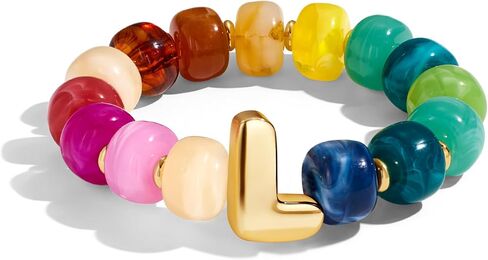 WOWORAMA Colorful Initial Bracelets for Women Rainbow Chunky Beaded Bracelet Stretch Bubble Letter A to Z Bracelet Stackable Acrylic Resin Bracelets Personalized Jewelry in Kuwait