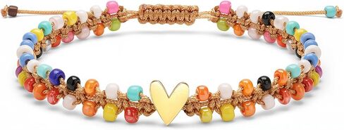 Beaded Bracelet for Women, Double Layer Colorful Seed Bead Bracelet with Heart Charm, Handmade Boho Stackable Bracelet, Adjustable Friendship Jewelry Gift for Women in Saudi Arabia