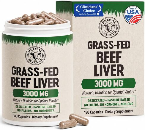 Grass Fed Beef Liver Capsules 3000mg Desiccated Liver Supplement 100% Pasture Raised & Freeze Dried Natural Iron, Vitamin A & B12 for Energy Non-GMO, No Fillers 180 Count in Saudi Arabia