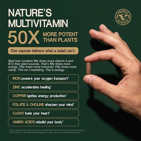 Grass Fed Beef Liver Capsules 3000mg Desiccated Liver Supplement 100% Pasture Raised & Freeze Dried Natural Iron, Vitamin A & B12 for Energy Non-GMO, No Fillers 180 Count in Saudi Arabia
